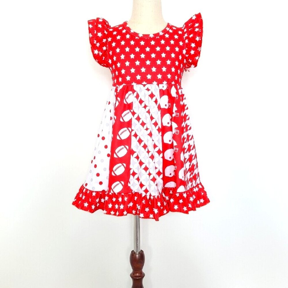 Girls Red & White Short Sleeve Football Dress